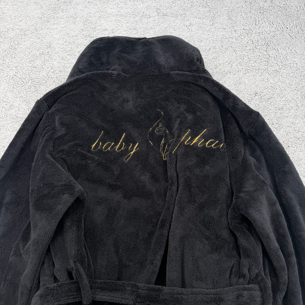 Vintage Baby Phat Bath Robe Women Small/Medium Black Long Belted Embroidered Y2K - Picture 7 of 10